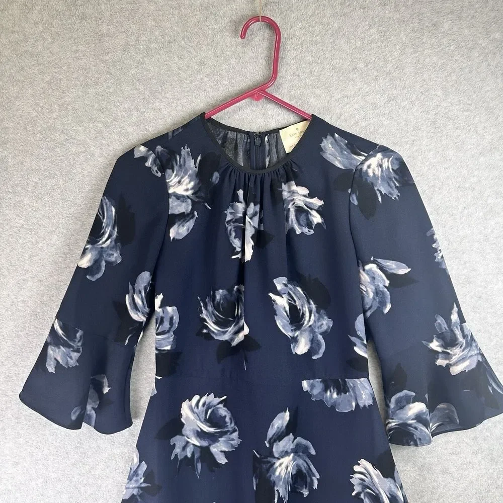 Kate Spade Long Bell Sleeve Stretchy Floral Mini Career Office Dress Size 0 Shor